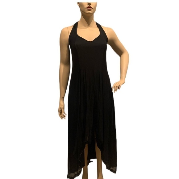 Igigi Halter Gown & Shrug Size 14/16 Sheer Black on Black, Lace Trim Hi-Lo Dress - Picture 13 of 15